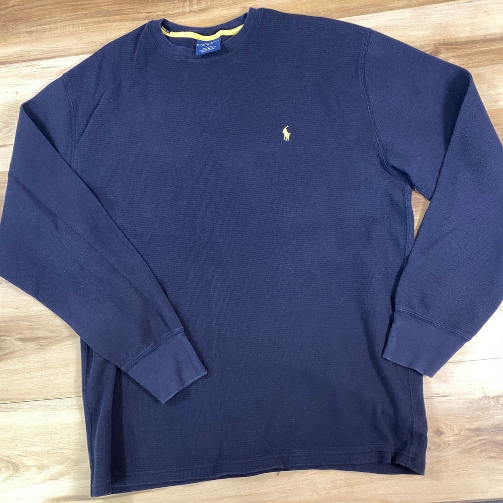 Polo Ralph Lauren Sleep Shirt Mens XL Navy Blue Waffle Knit Thermal Long Sleeve